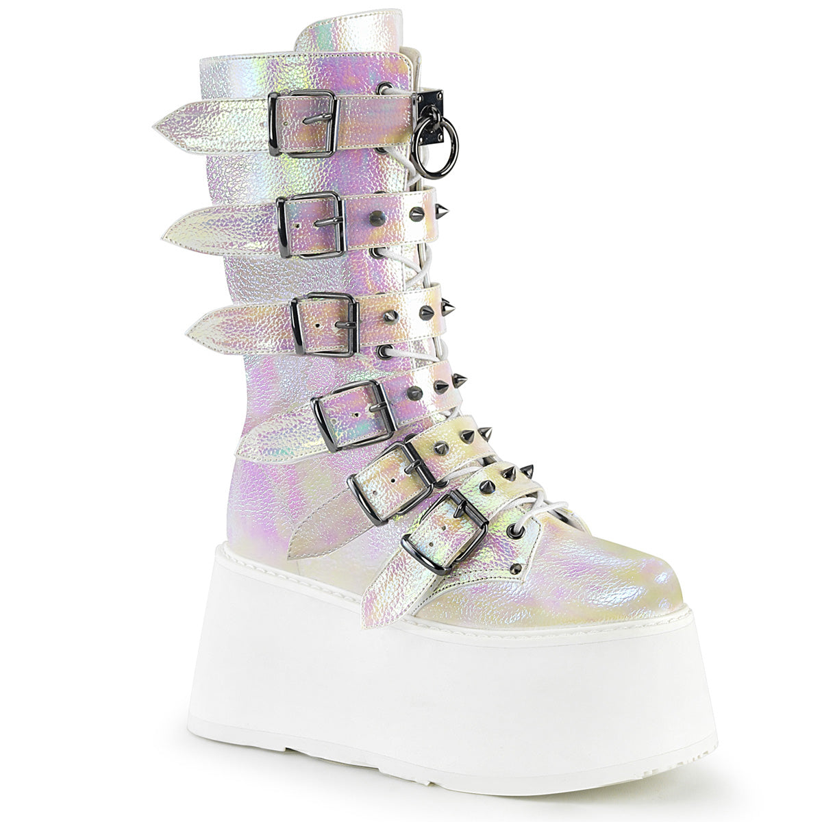 Pearl Iridescent Alternative Knee High Boots - Demonia Cult DAMNED-225