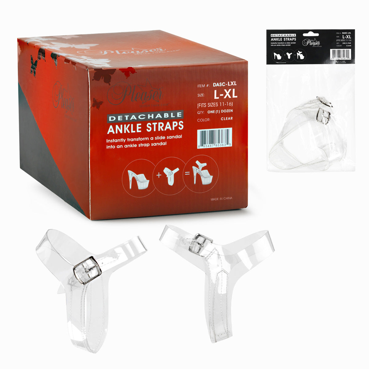PLDASC-SM Pleasers Clear Detachable Ankle Straps for Shoes