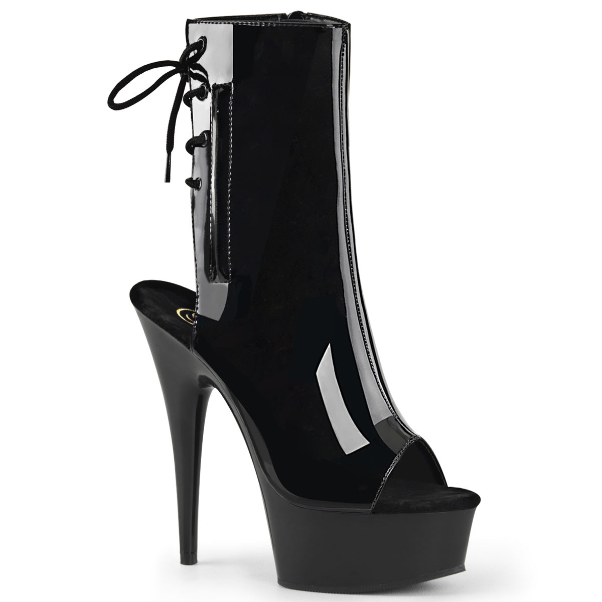 Delight-1018 Tacón de 6 pulgadas Patente negra Botas de tobillo Plataformas Stripper Tacones altos