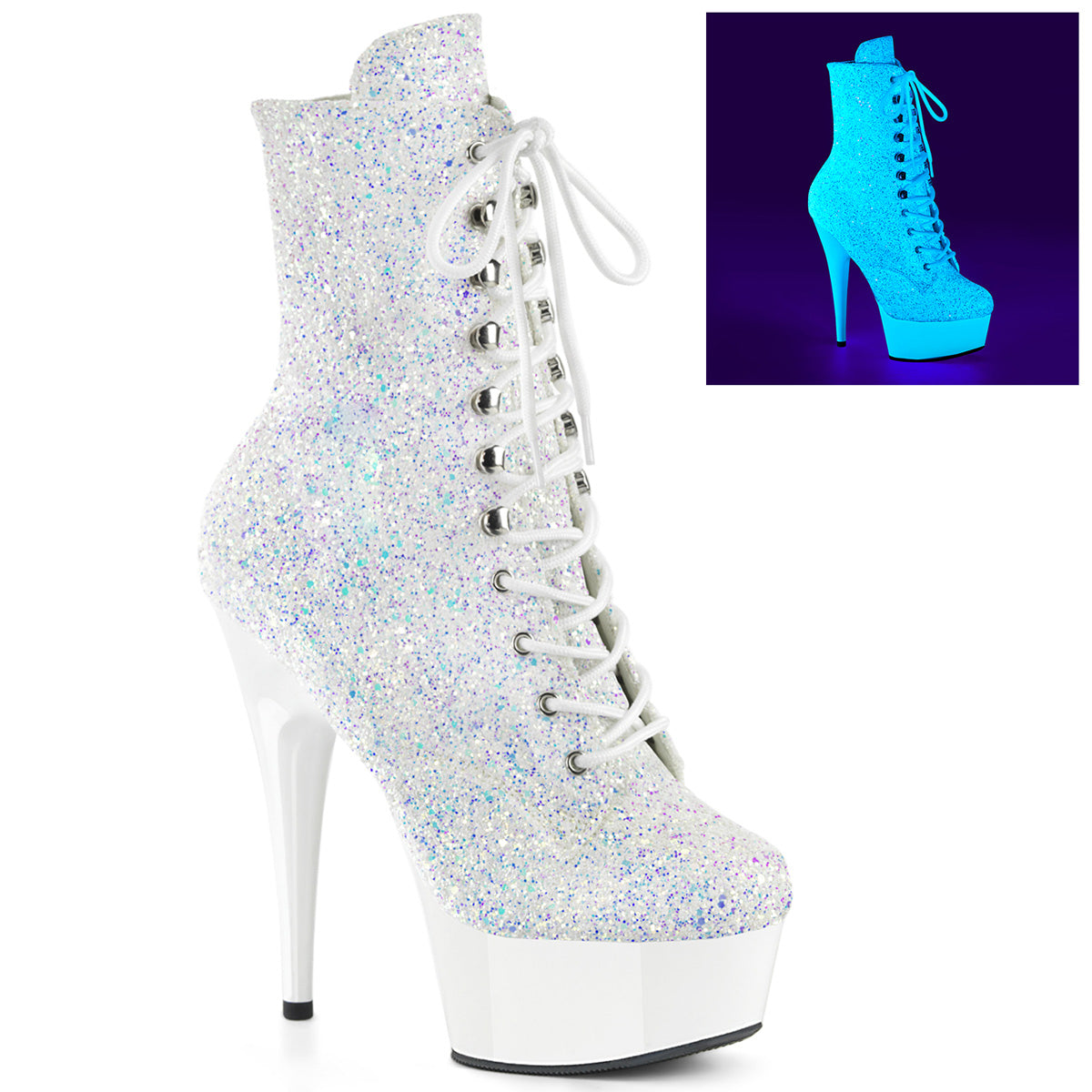 Neon White 6 Inch High Impact Ankle Boots - Pleaser DELIGHT-1020LG