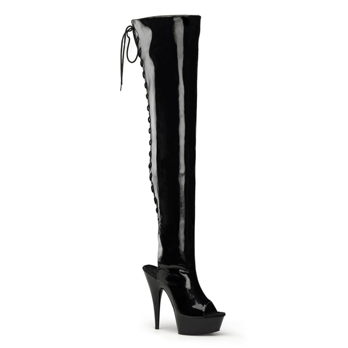 Black Patent 6 Inch High Impact Thigh High Boots - Pleaser DELIGHT-3017
