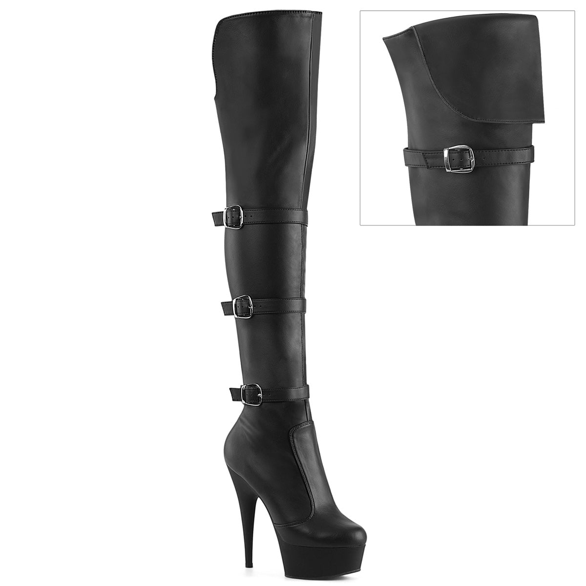 Black Faux Leather 6 Inch High Impact Thigh High Boots - Pleaser DELIGHT-3018