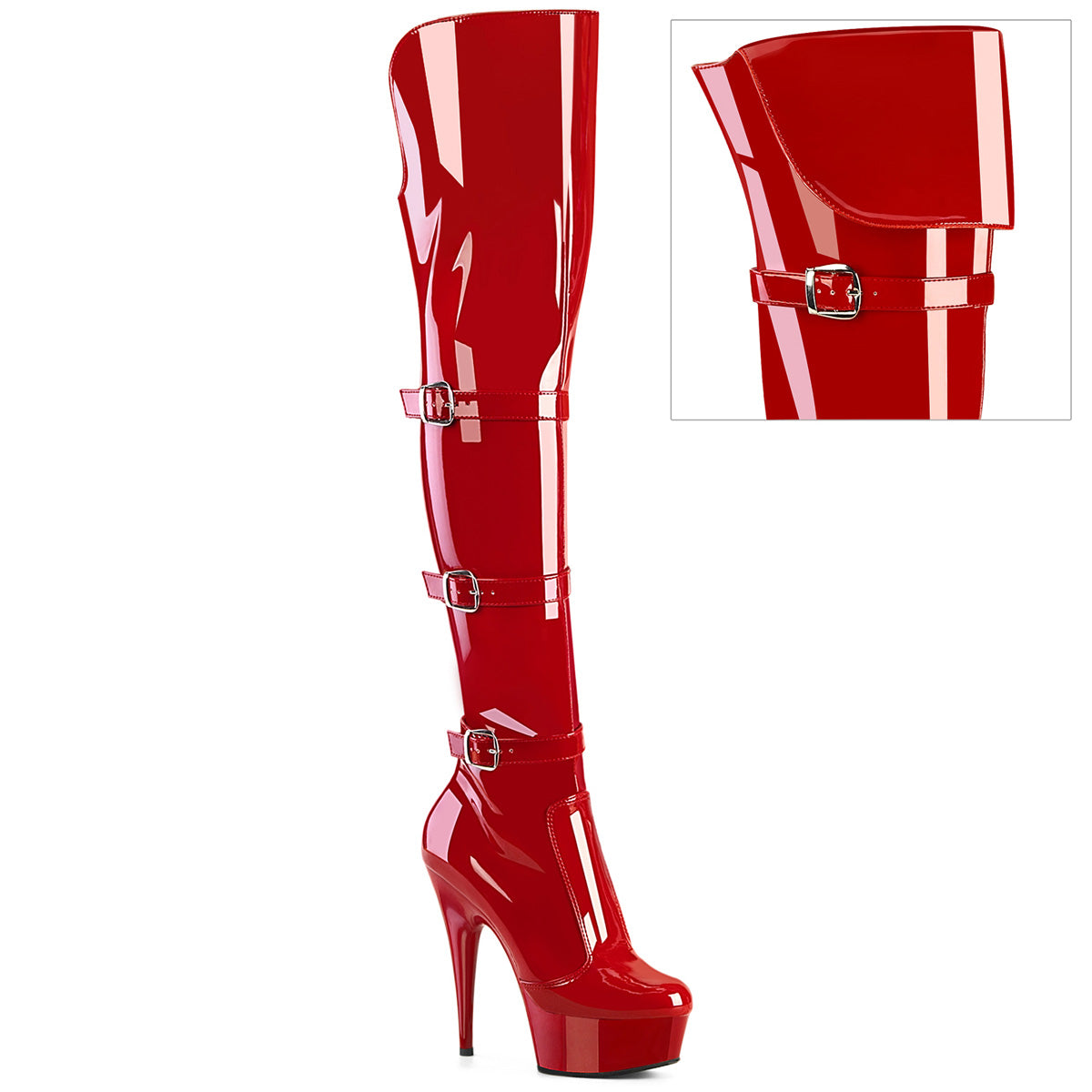 Red 6 Inch High Fashiom Thigh High Boots - Pleaser DELIGHT-3018