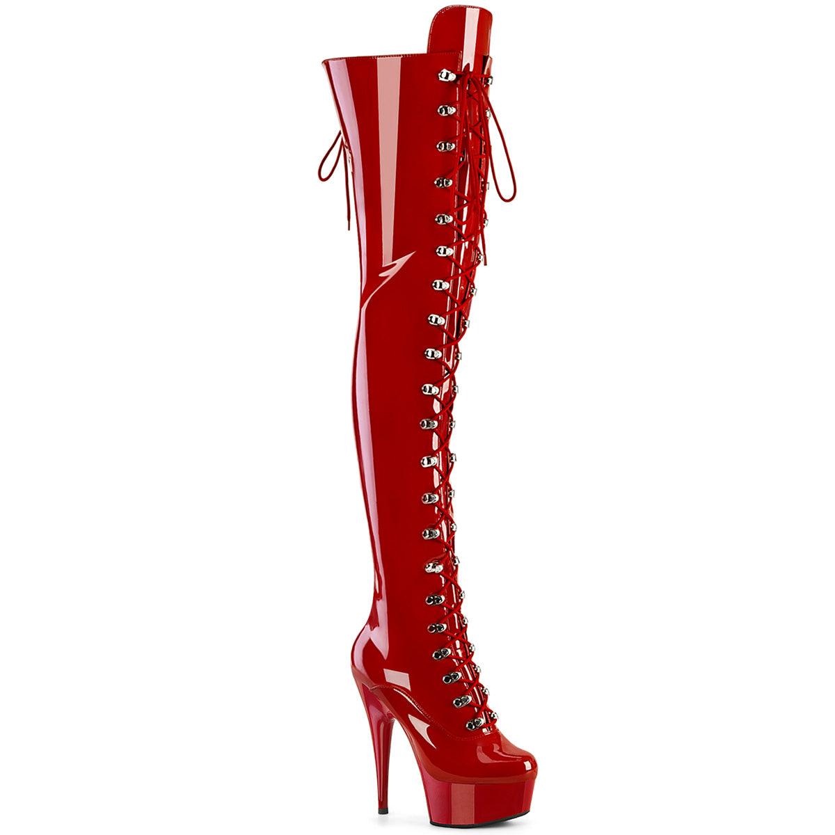 Red 6 Inch Pole Dance Thigh High Boots - Pleaser DELIGHT-3022