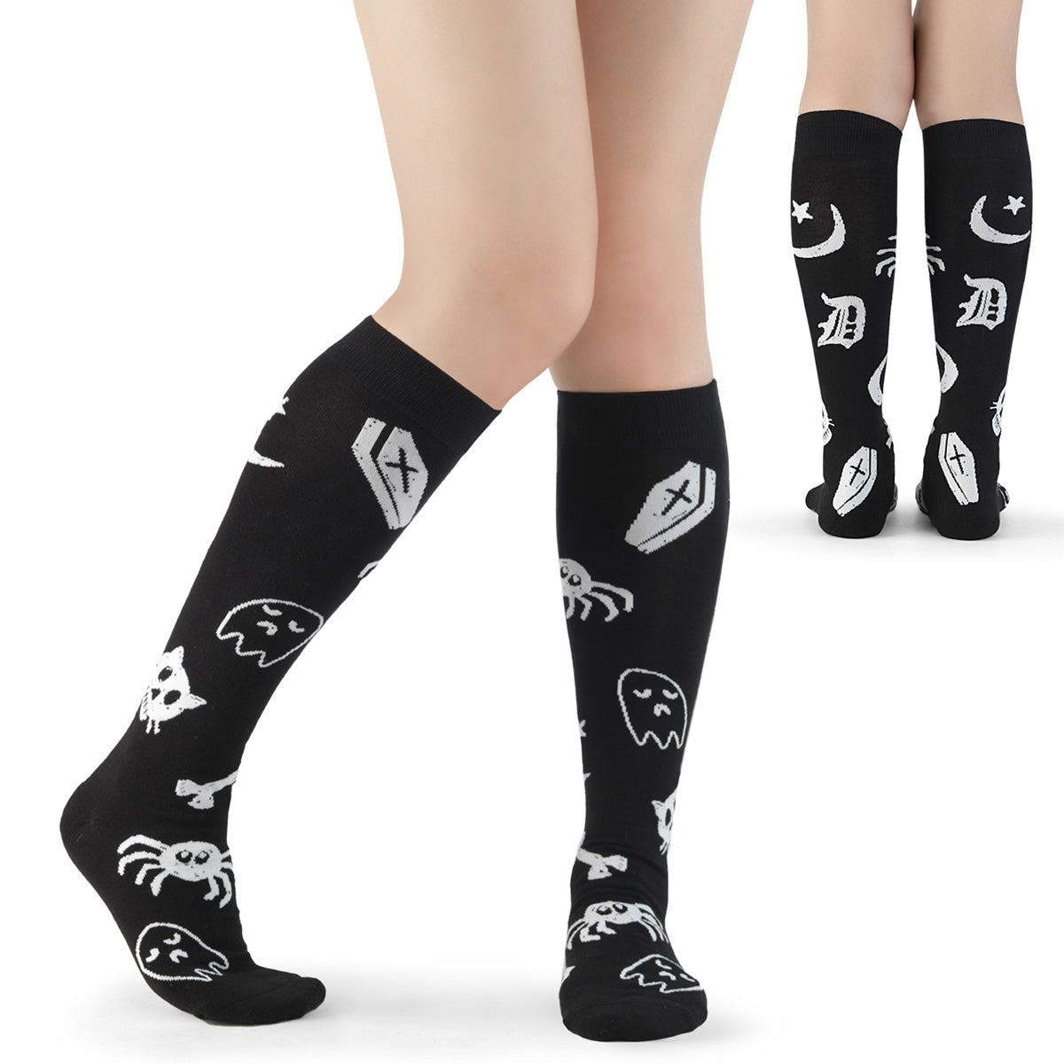 DH-201 Demonia Handdrawn Icons Print Knee High Long Socks