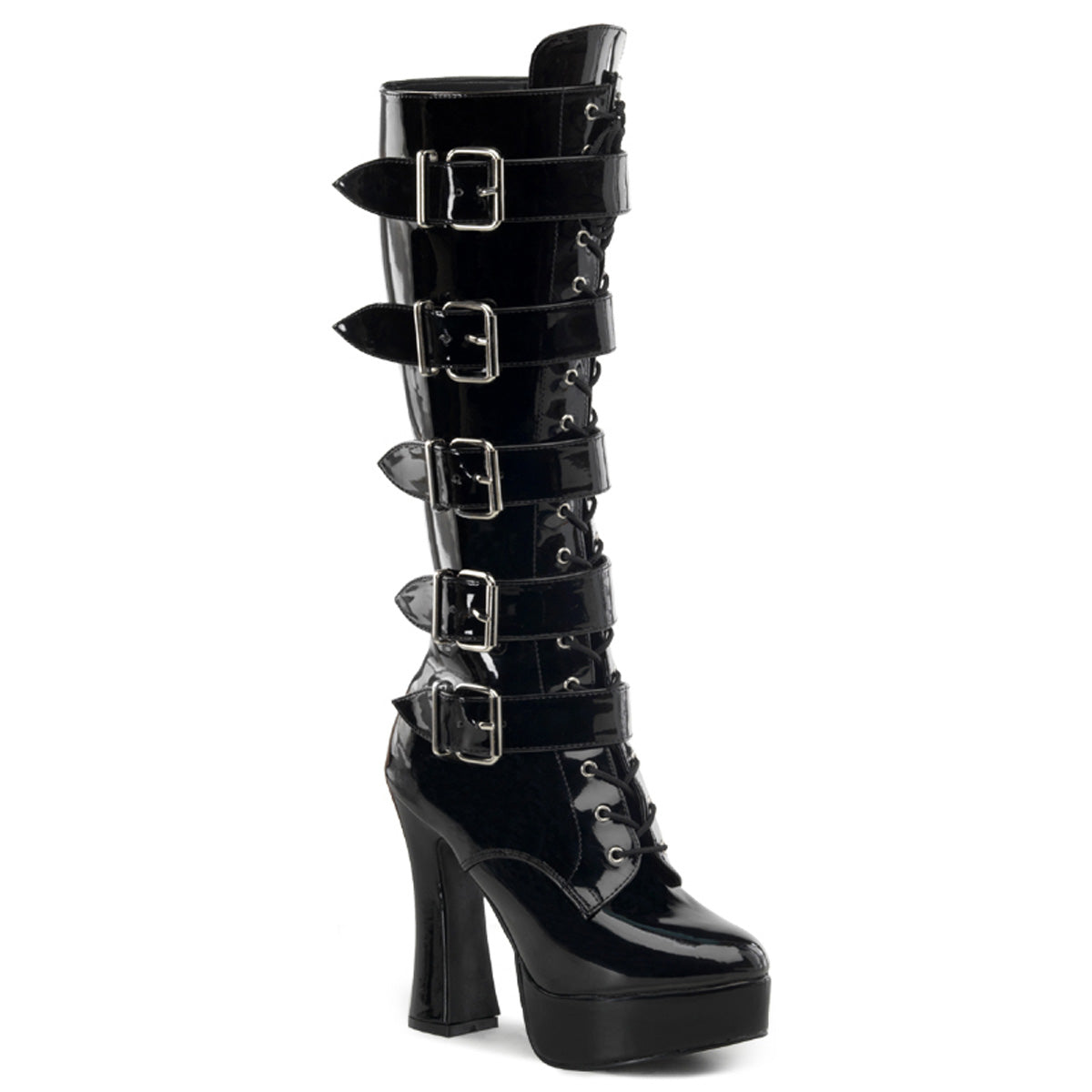 Electra-2042 Plataformas de stripper de patente negra de 5 pulgadas Tacones altos