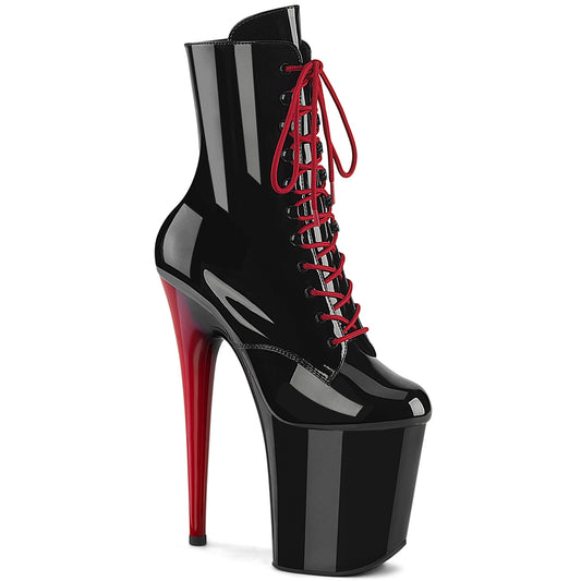 FLAMINGO-1020 8" Black Patent and Red Heel Pole Dancer Platform Boots