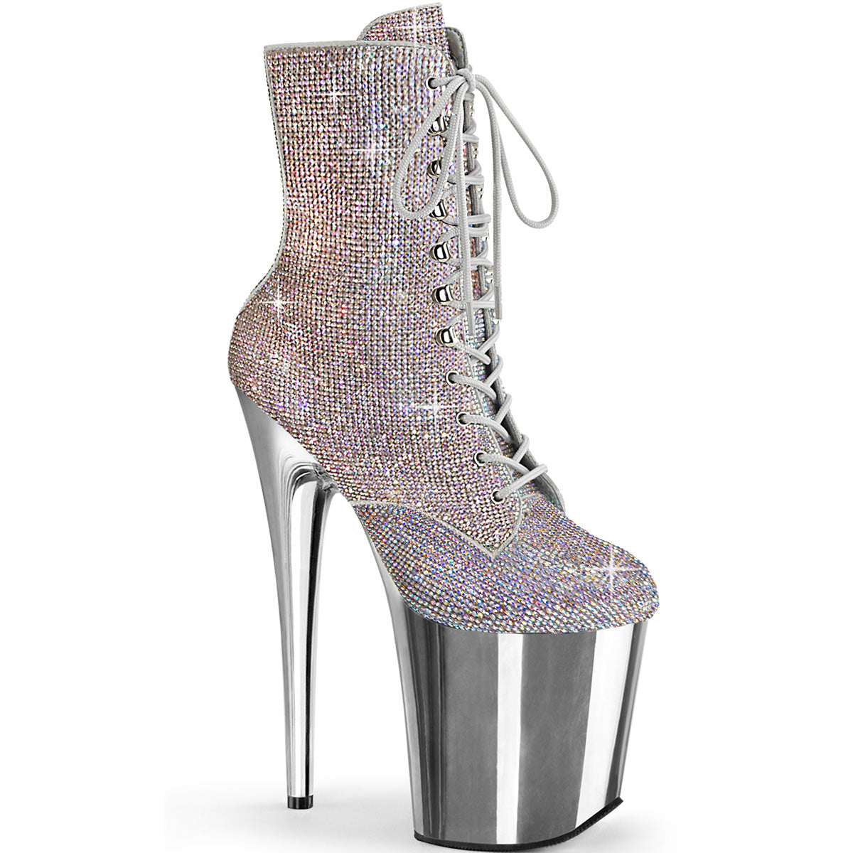 Silver 8 Inch Pole Dancing Ankle Boots - Pleaser FLAMINGO-1020CHRS