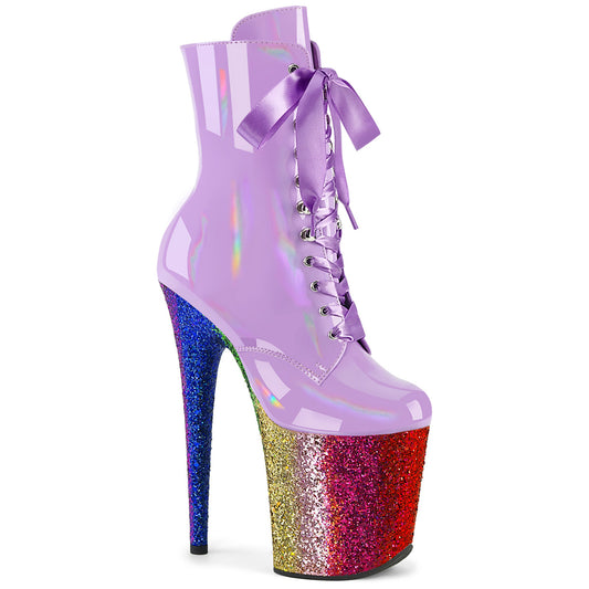 FLAMINGO-1020HG Pleaser Pole Dancing Ankle Boots with Rainbow Glitter Heels