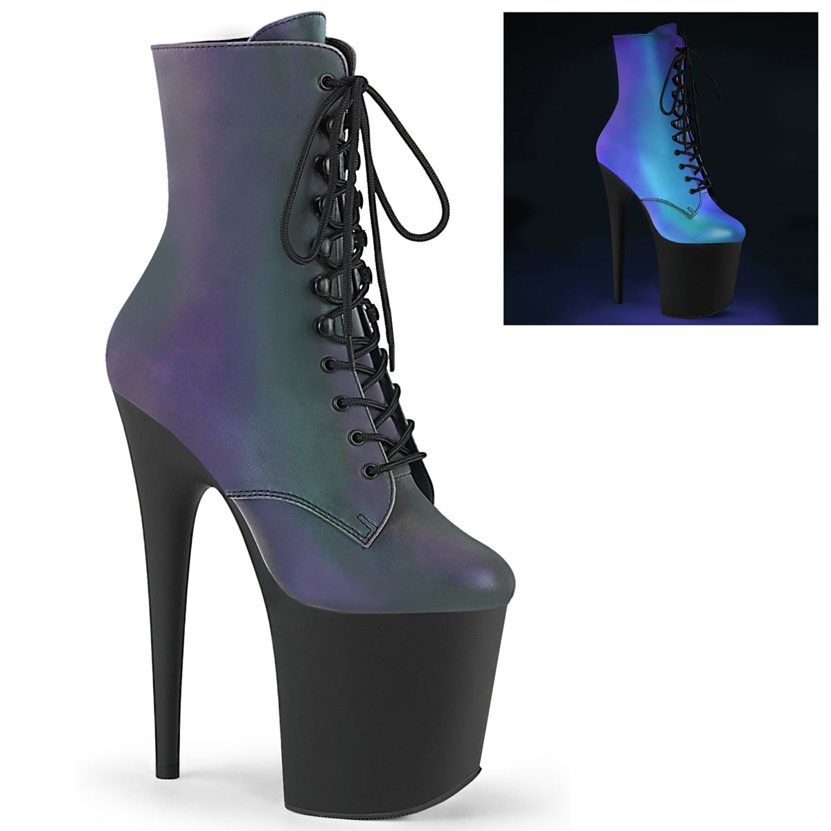 Flamingo-1020-platina platada zapatos de plataforma (tacones de baile exóticos) Botas de tobillo Pleasers