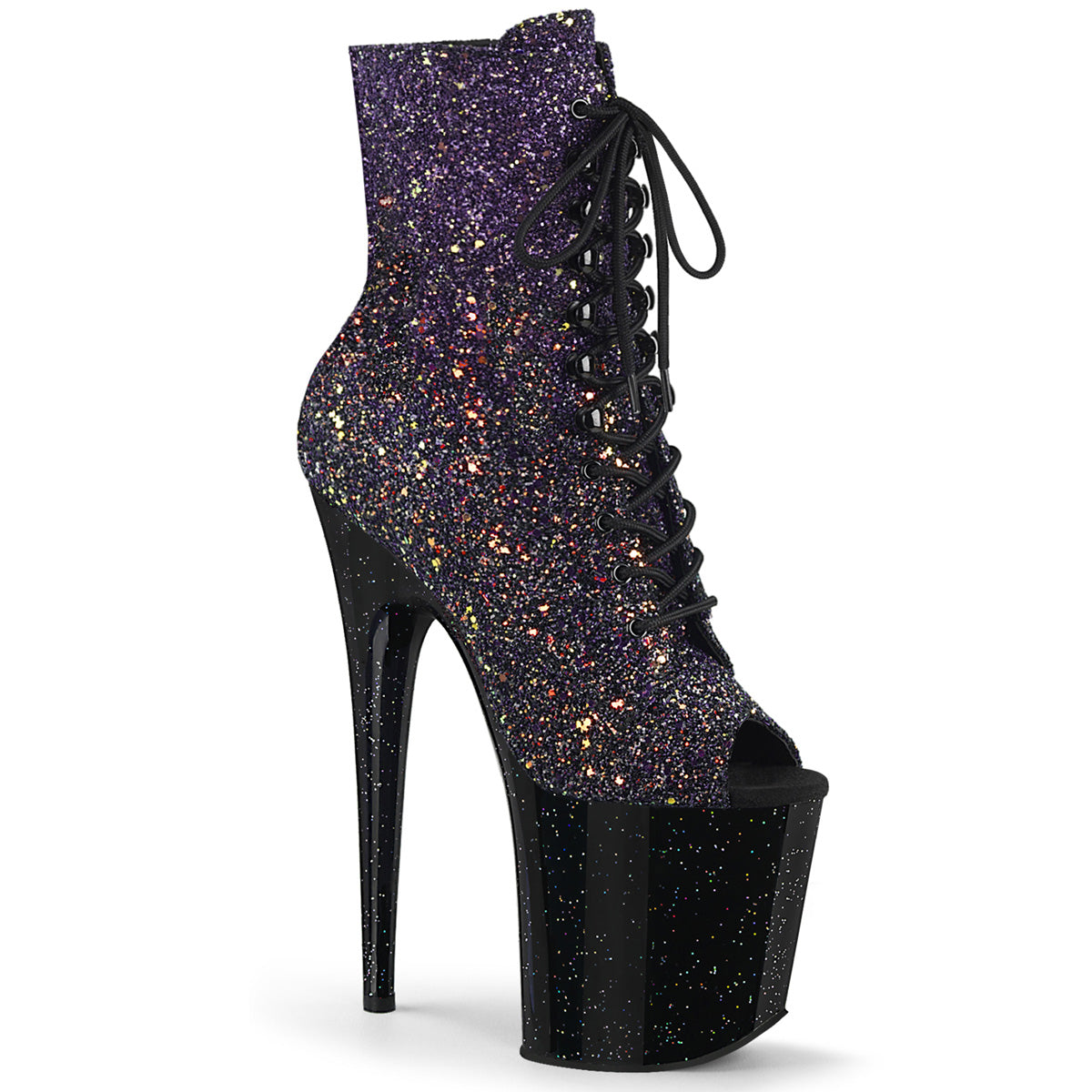 Purple Glitter 8 Inch Pole Dancer Ankle Boots - Pleaser FLAMINGO-1021OMBG