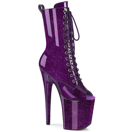 FLAMINGO-1041GP Pleaser Purple Pole Dancing Ankle Boots with Peep Toes