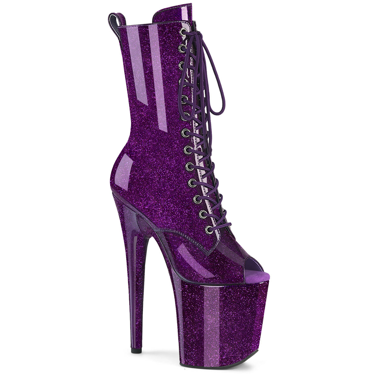 Purple Glitter 8 Inch Exotic Dancer Ankle Boots - Pleaser FLAMINGO-1041GP