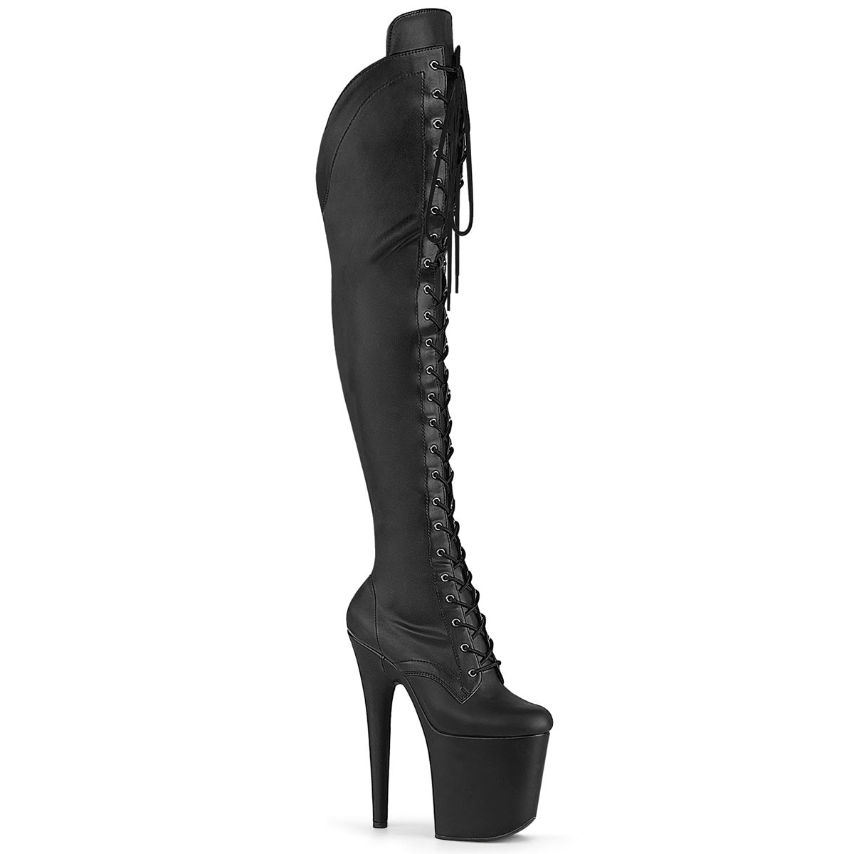 Black Faux Leather 8 Inch Strippers Thigh High boots - Pleaser FLAMINGO-3014