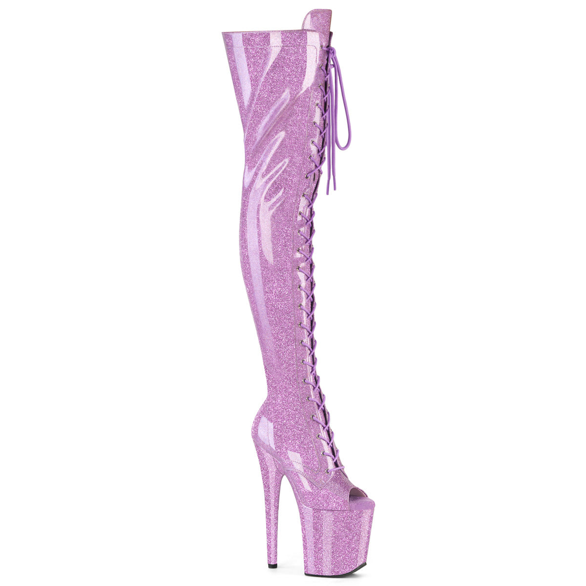 Lilac Glitter 8 Inch Strippers Thigh High boots - Pleaser FLAMINGO-3021GP