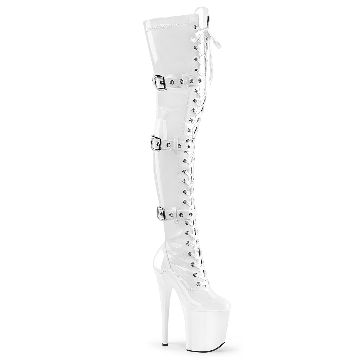 White 8 Inch Exotic Dance Thigh Length Boots - Pleaser FLAMINGO-3028