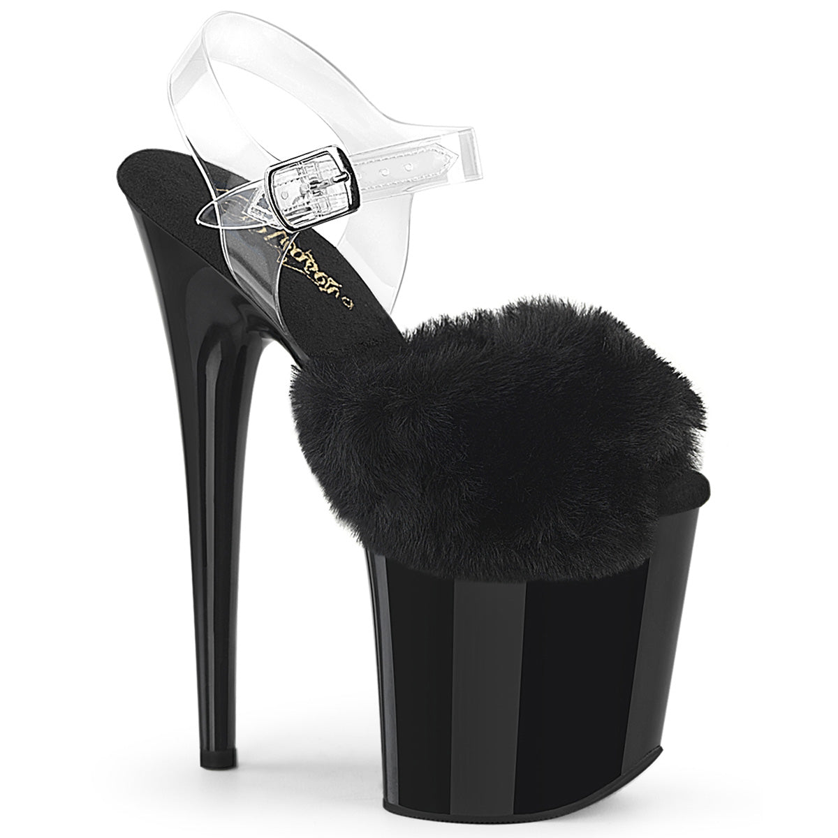 FLAMINGO-808FUR Pleaser Peep Toe Fluffy Faux Fur Ankle Strap High Heels