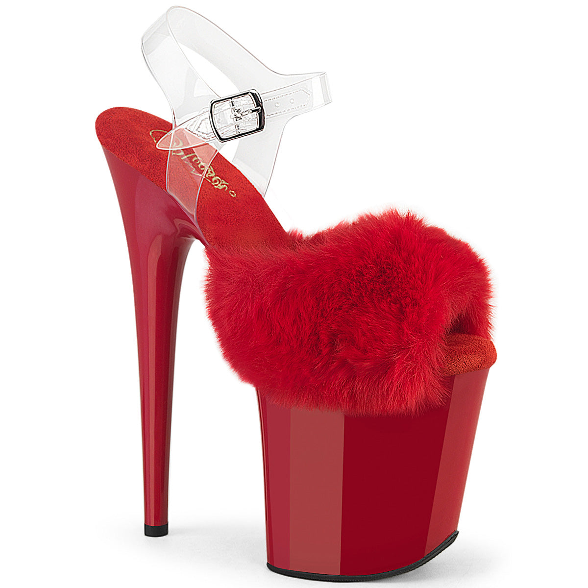 FLAMINGO-808FUR Pleaser Peep Toe Fluffy Faux Fur Ankle Strap High Heels