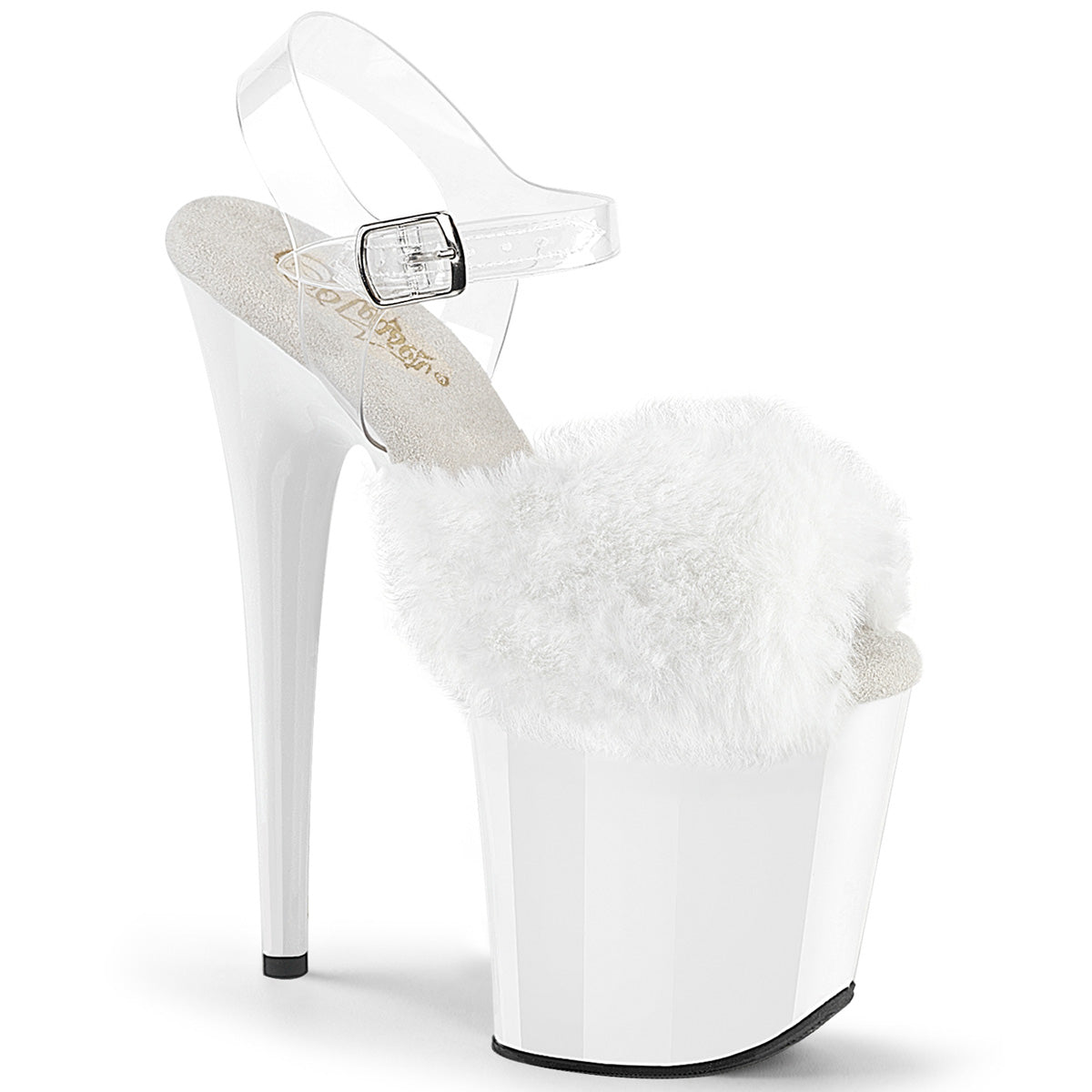 FLAMINGO-808FUR Pleaser Peep Toe Fluffy Faux Fur Ankle Strap High Heels