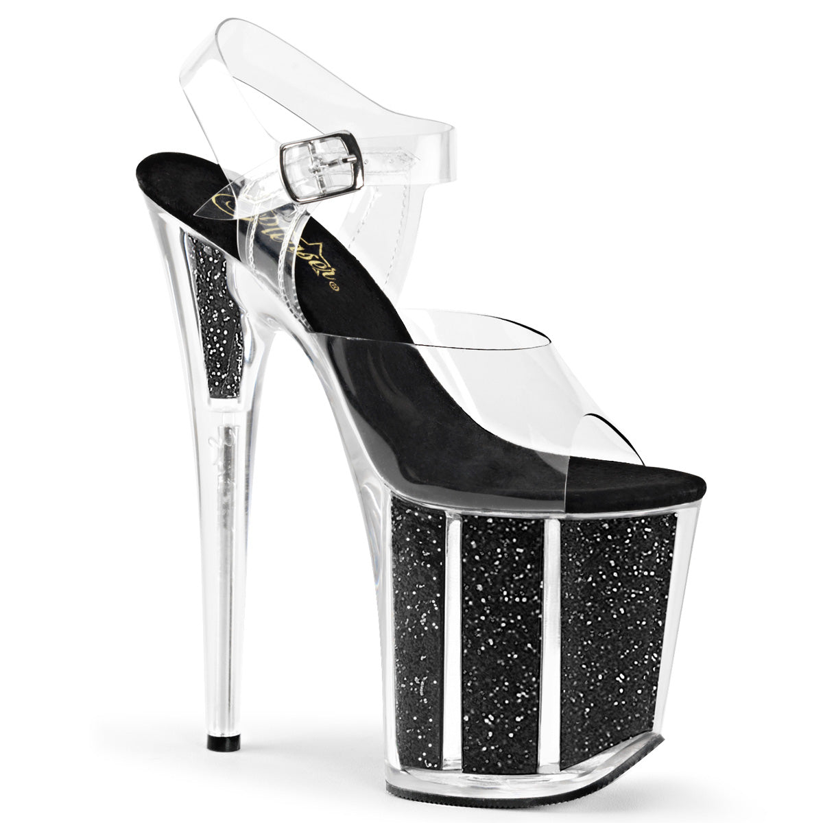 Black Glitter 8 Inch Pole Dance Platform Shoes - Pleaser FLAMINGO-808G