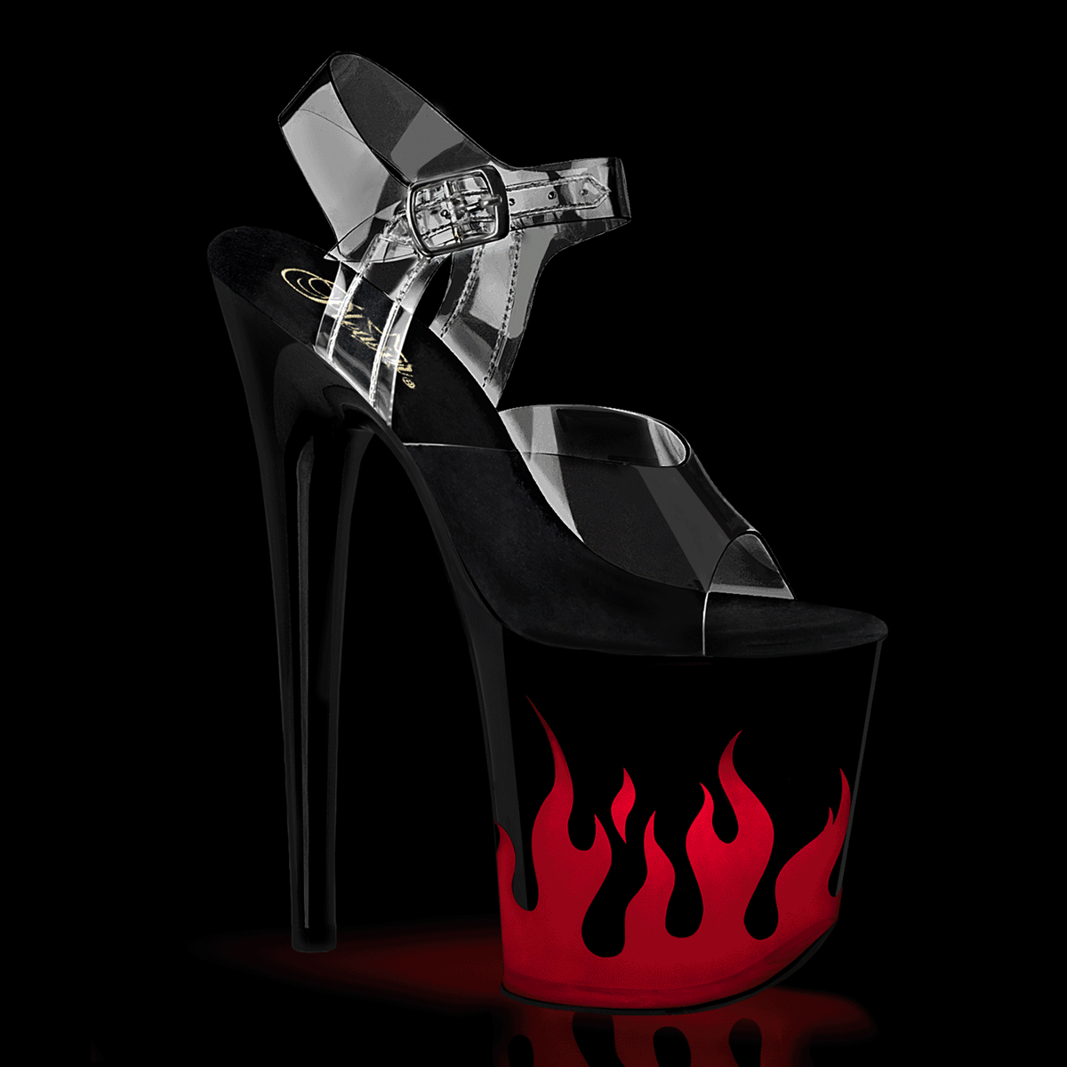 Black Red 8 Inch Sexy Platform Pole Heels - Pleaser FLAMINGO-808NLFL