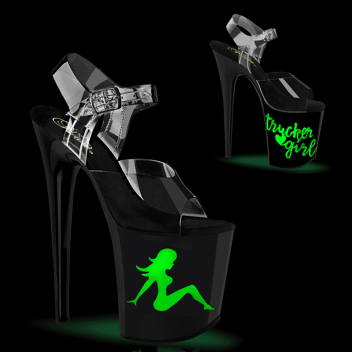 Clear Black 8 Inch Statement Dancer Pole Heels - Pleaser FLAMINGO-808NLTG