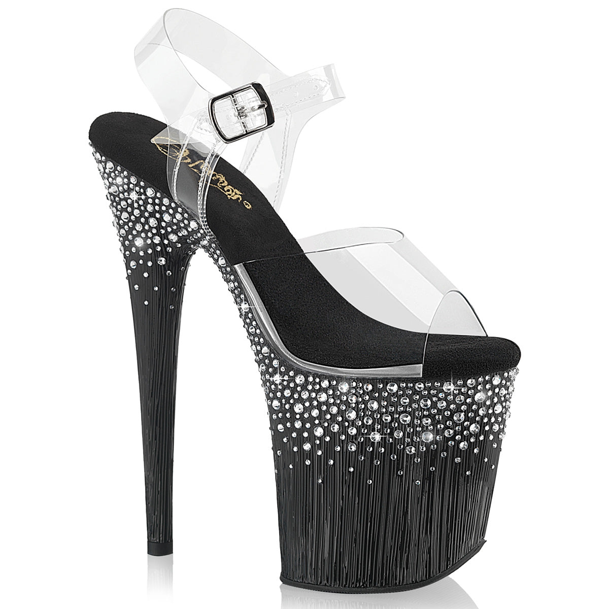 Clear Black 8 Inch Sexy Platform Pole Heels - Pleaser FLAMINGO-808SPKL-02