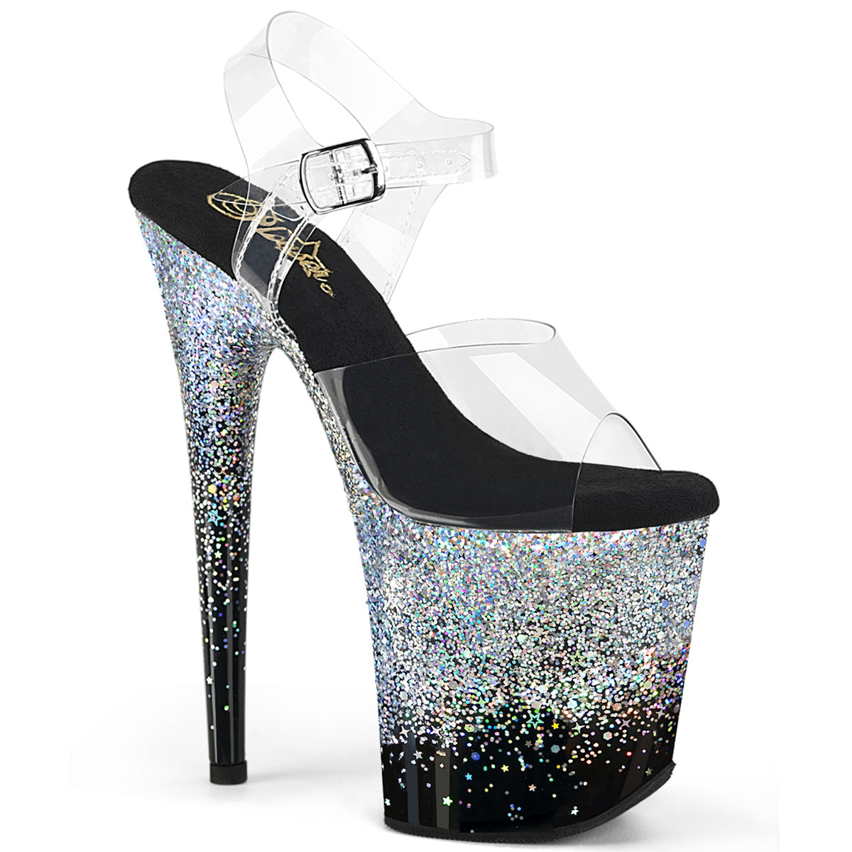 Silver Multi Glitter 8 Inch Statement Dancer Pole Heels - Pleaser FLAMINGO-808SS