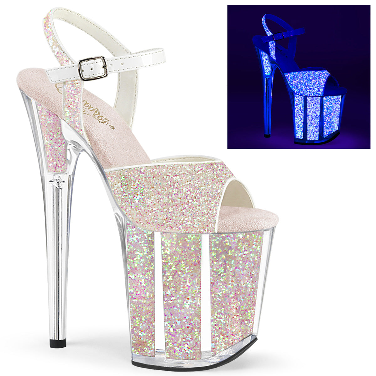 Neon Opal Glitter 8 Inch Pole Dance Platform Shoes - Pleaser FLAMINGO-810UVG