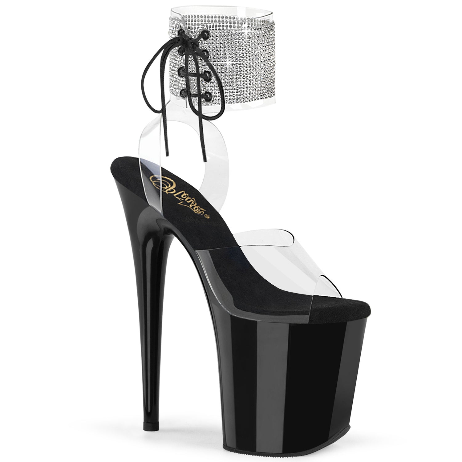 Flamingo-891-2RS Pleaser Drinestone Punf de 8 pulgadas de alto tacón Black Stripper zapatos