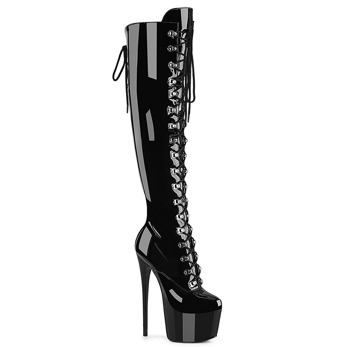 Black Patent 7 Inch Fetish Style Thigh Boots - Pleaser JUBILANT-3012