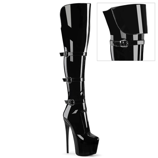 JUBILANT-3018 Pleaser Triple Buckle Strap Stretch Over-The-Knee Stiletto Boot
