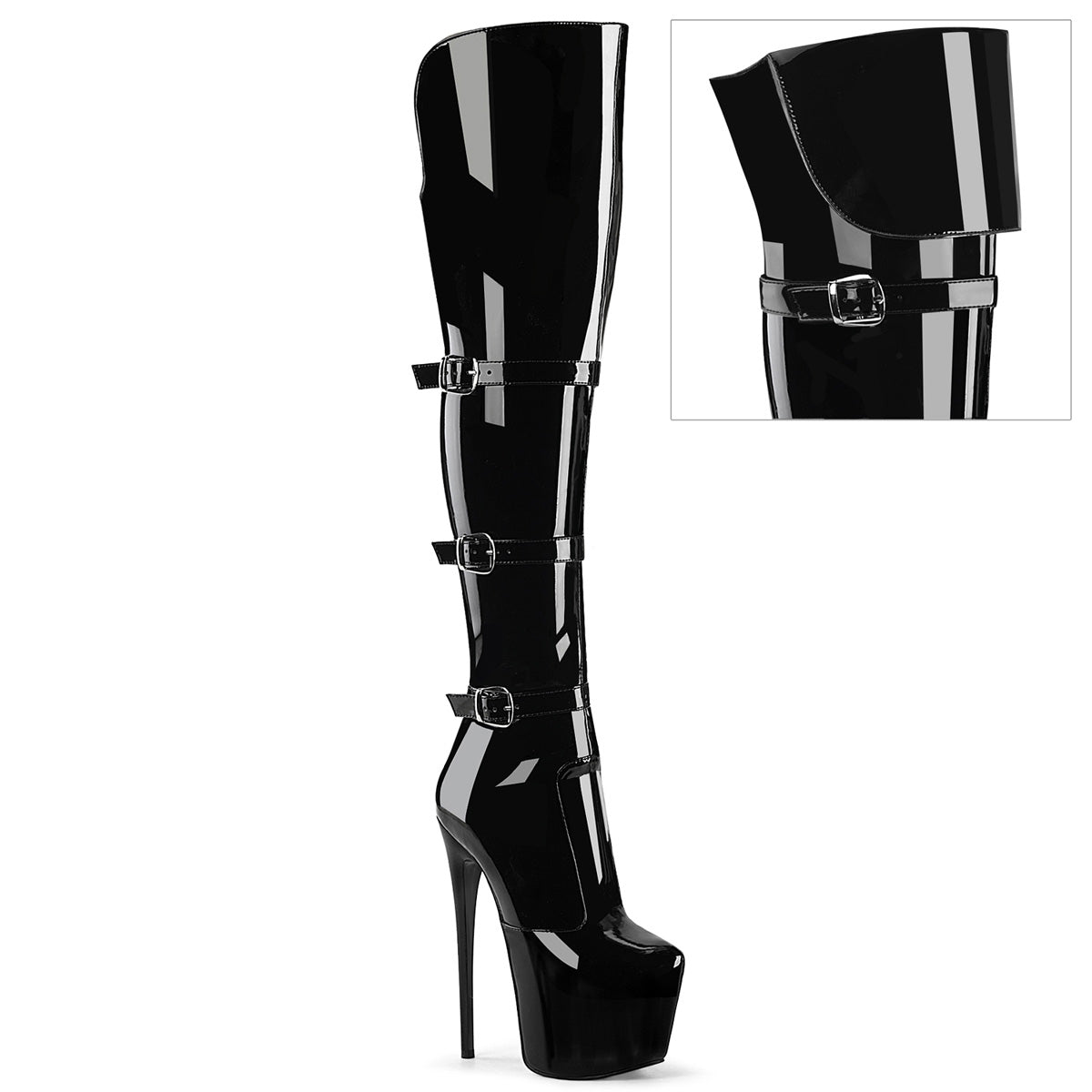 Black Patent 7 Inch Pole Dancing Thigh Boots - Pleaser JUBILANT-3018