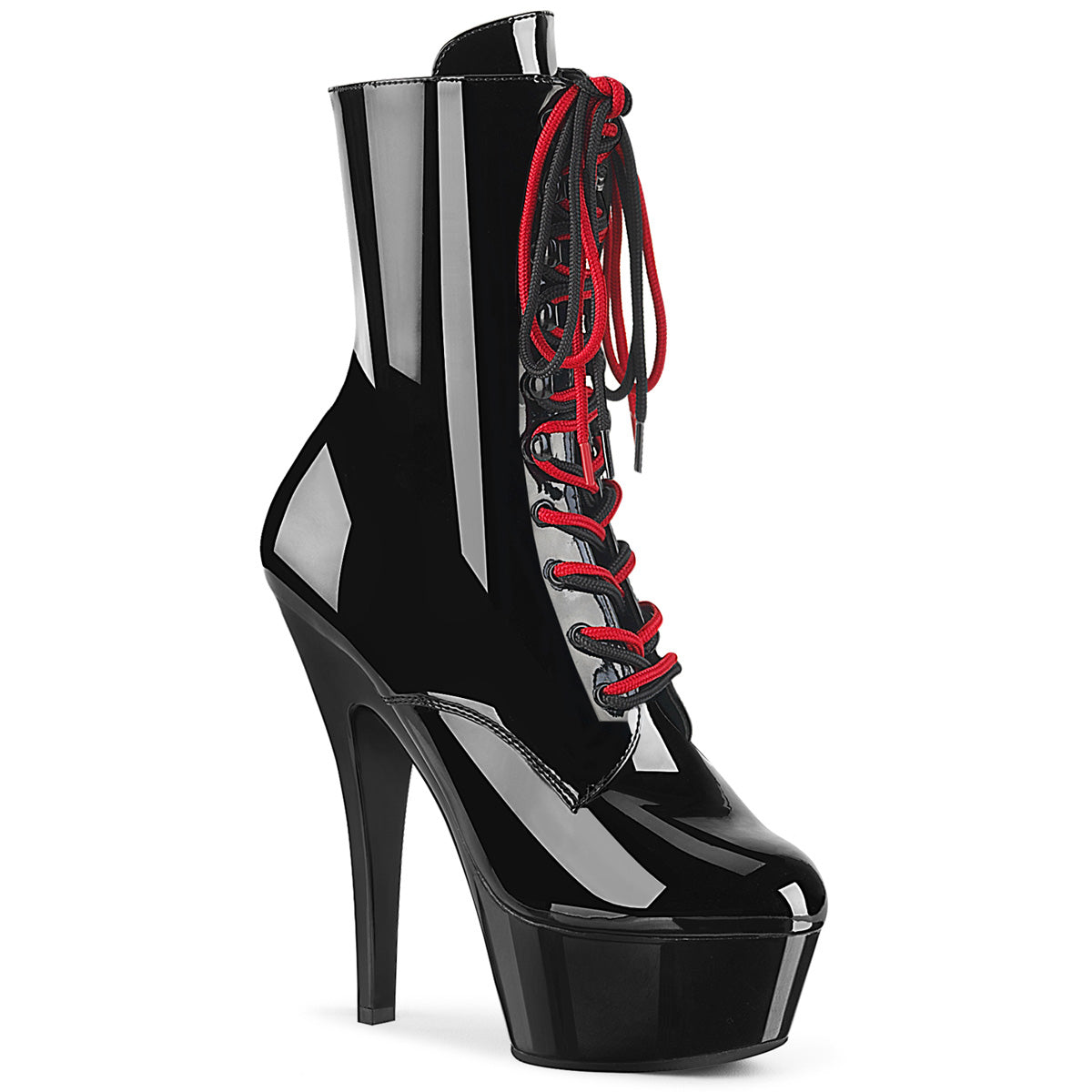 KISS-1020-1 Pleaser Black Patent Lace Up Ankle Boots