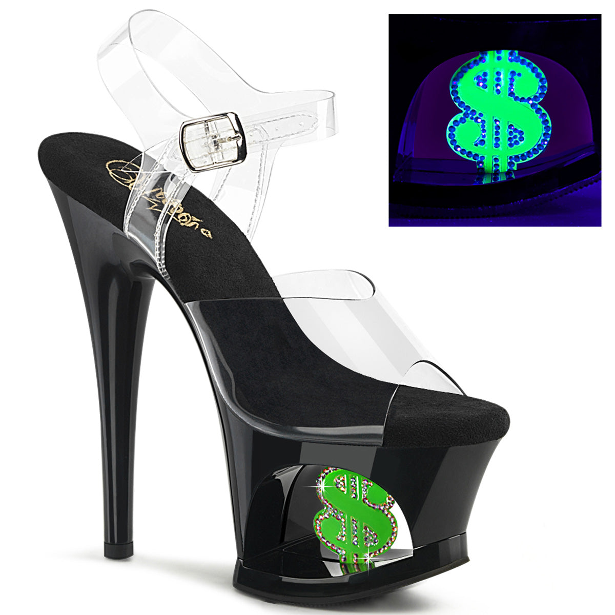 Clear Neon Green 7 Inch Fetish Dancer Platform Shoes - Pleaser MOON-708USD