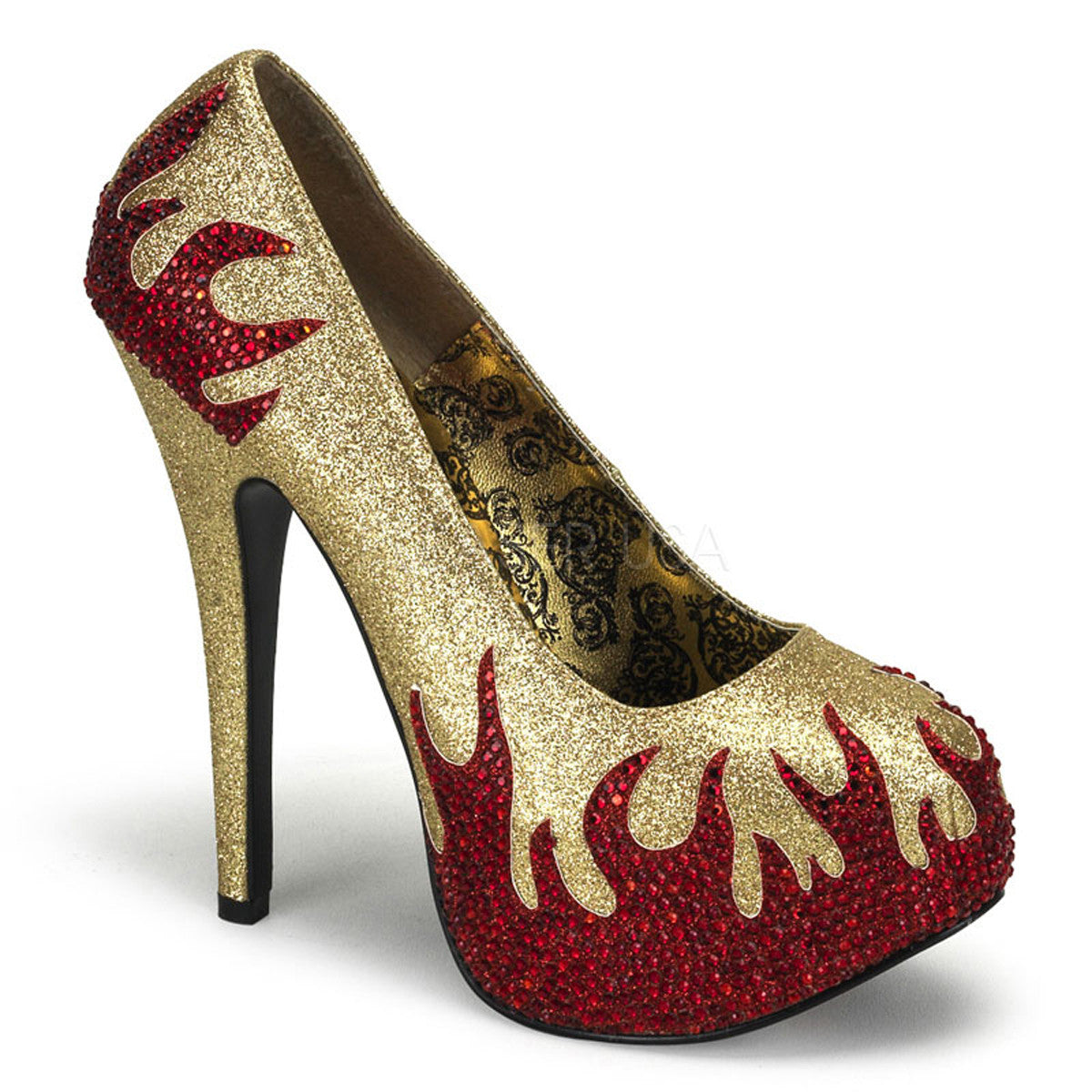 TEE27 Gold Glitter with Red Diamantes Hidden Platform Heels