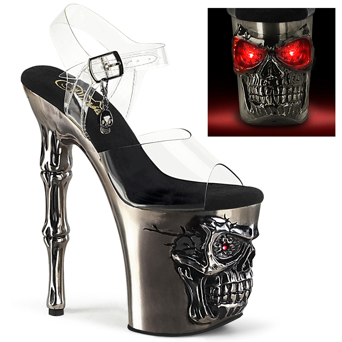 Satin Pewter Chrome 8 Inch Erotic High Platform Heels - Pleaser RAPTURE-808-LT