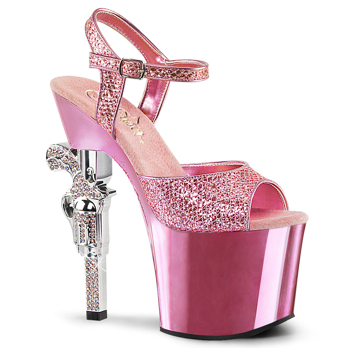 Baby Pink Mini Glitter 7 Inch Exotic Dance Platform Shoes - Pleaser REVOLVER-709G
