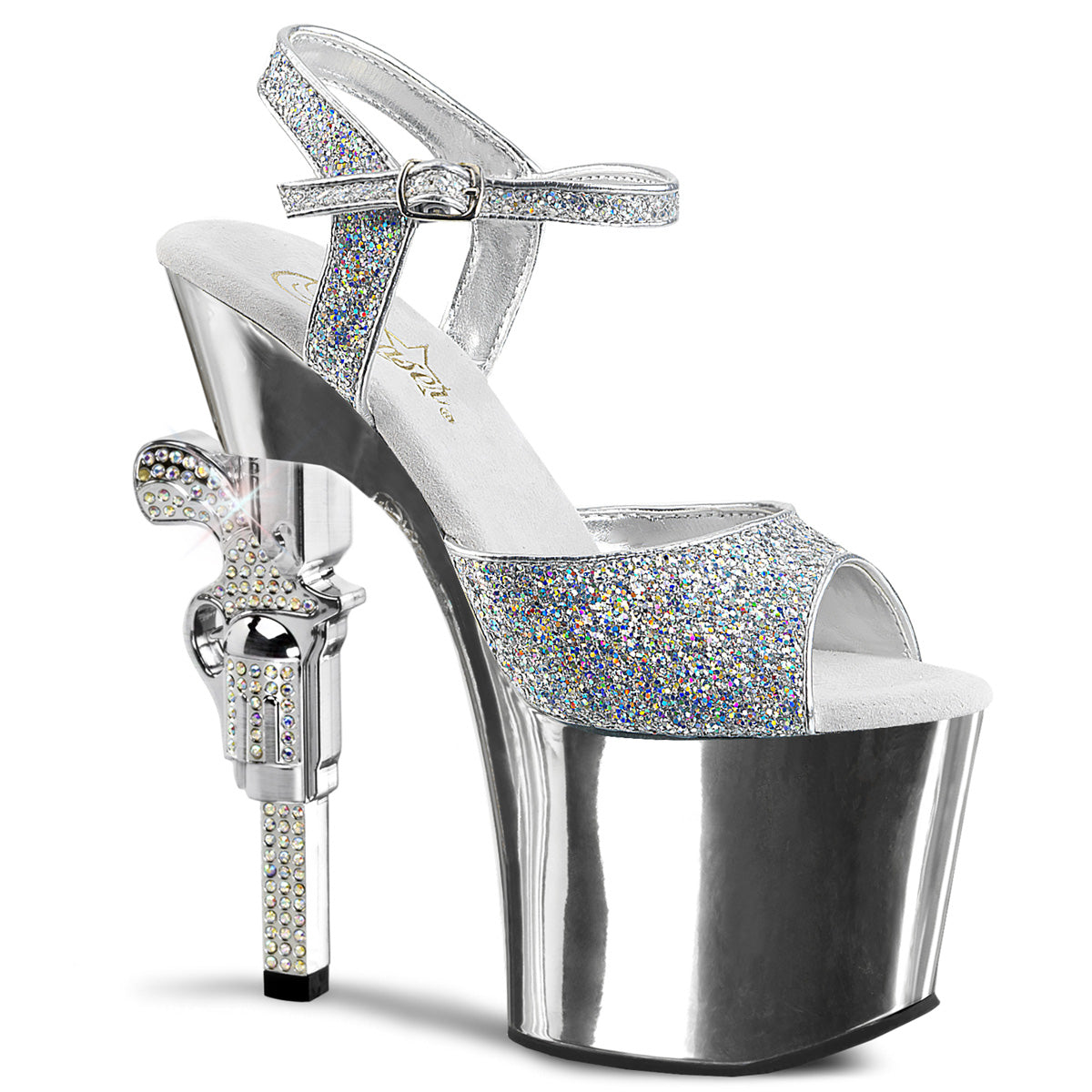 Silver Glitter 7 Inch Ladies Fetish Platform Shoes - Pleaser REVOLVER-709G