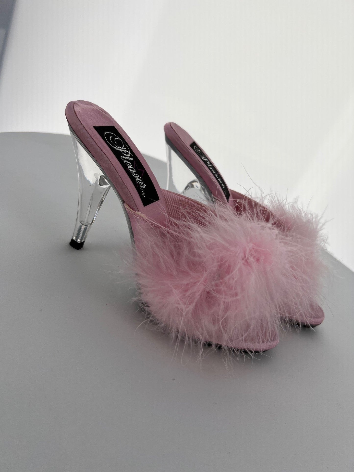 ROMANCE-04 Pleaser Baby Pink Satin High Heel Alternative Footwear Discontinued Sale Stock
