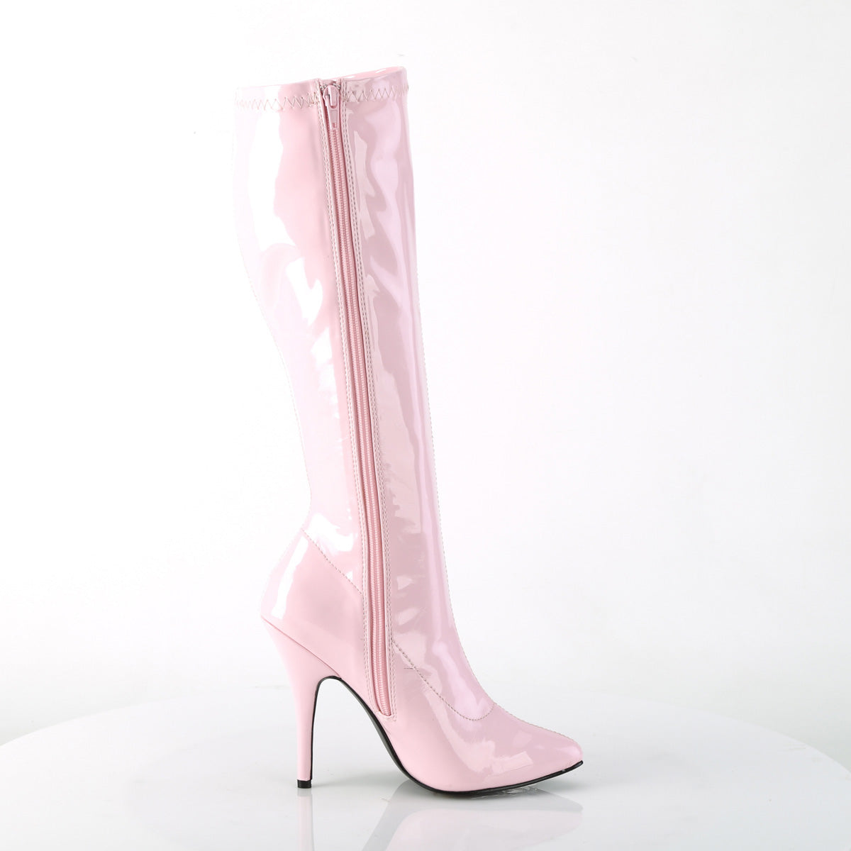 SEDUCE-2000 Pleaser Knee High Boots B. Pink Str Pat Single Soles