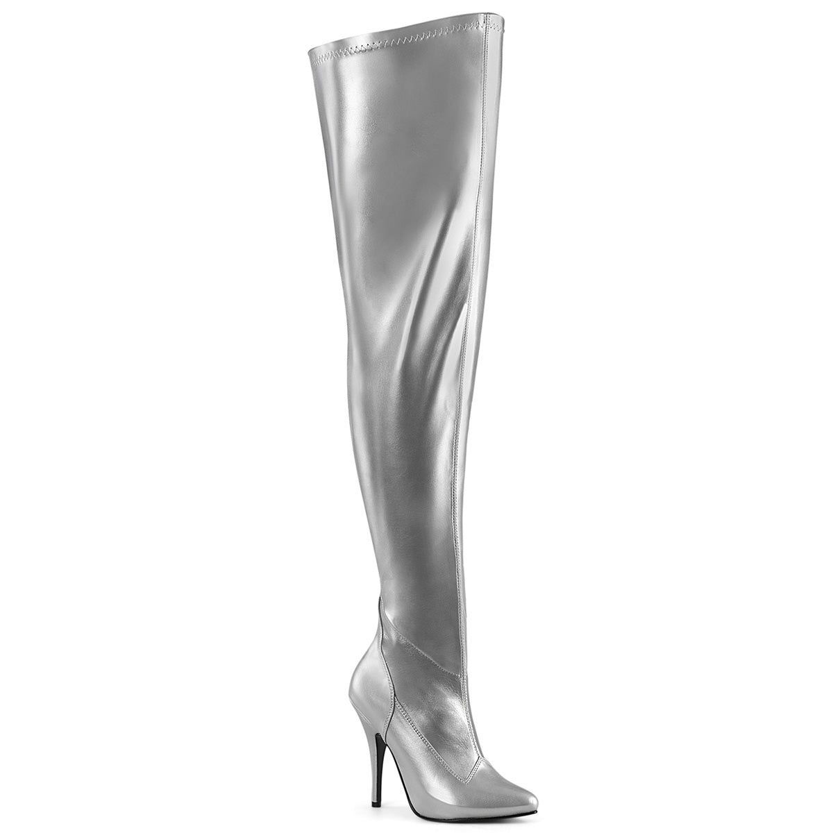Silver 5 Inch Wide Sexy Thigh Boots - Pleaser SEDUCE-3000WC