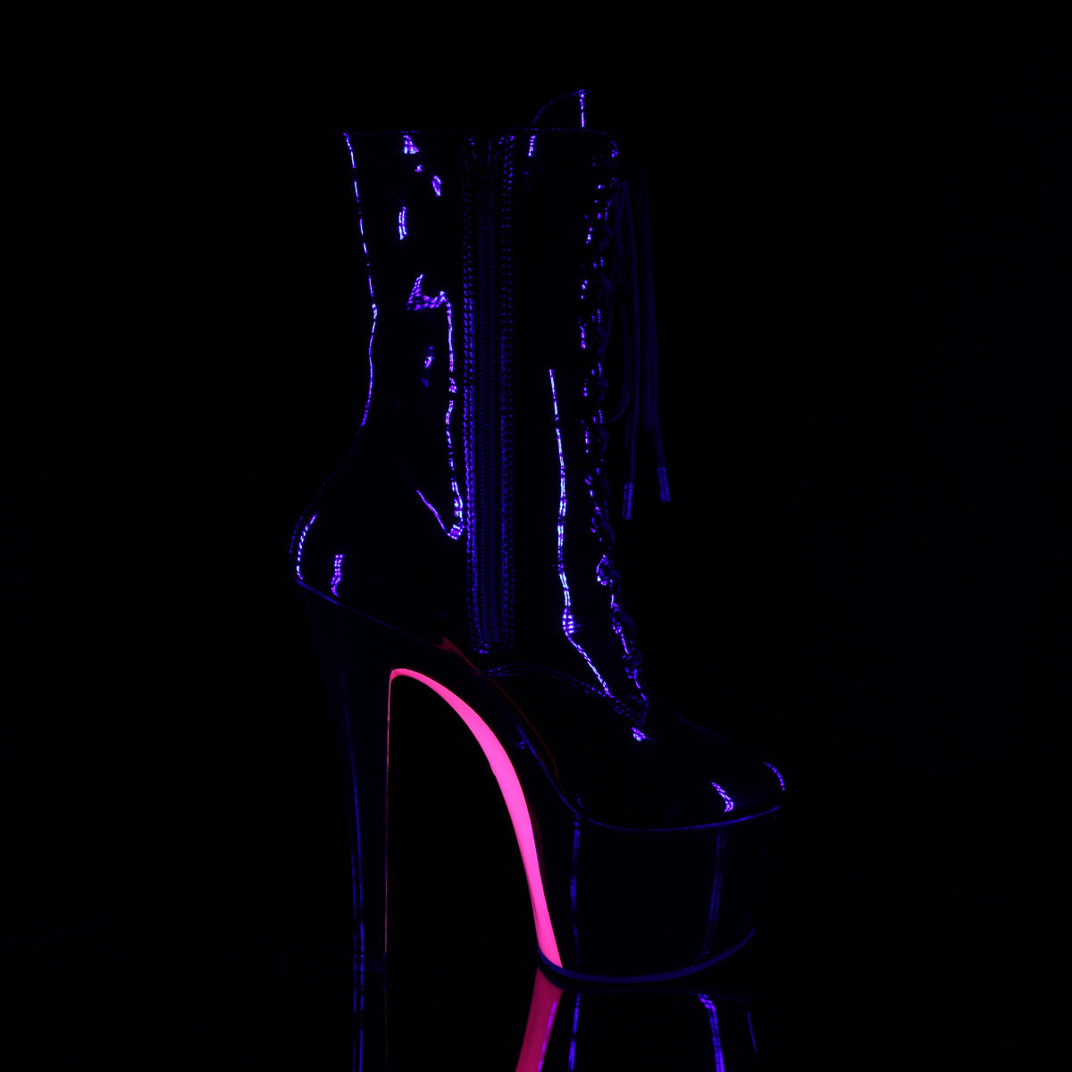 SKY-1020TT 7" Heel Black Patent Hot Pink Pole Dance Ankle Boots