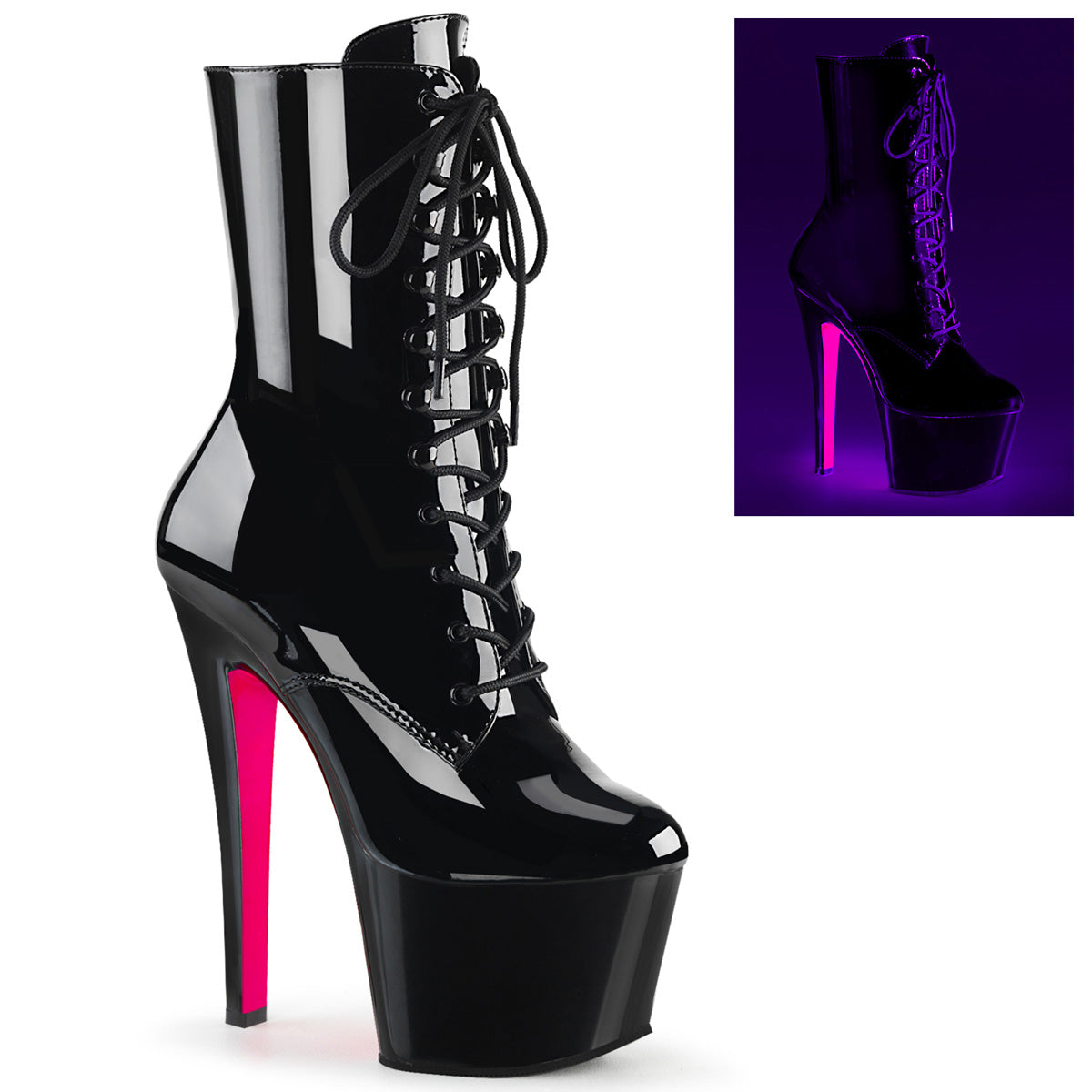 Black Hot Pink 7 Inch Pole Dancer Platform Boots - Pleaser SKY-1020TT