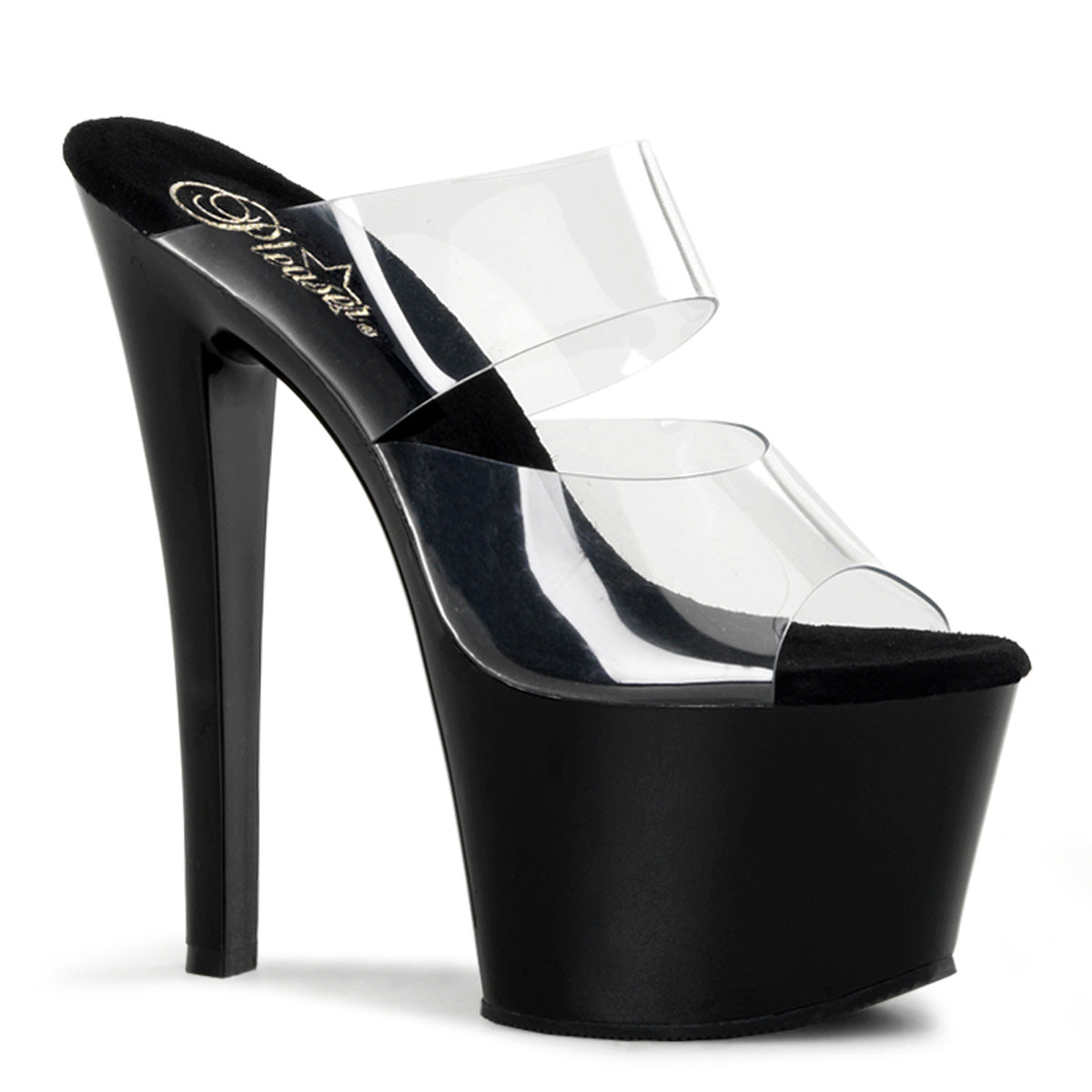 Sky-302 Sexy Shoes Tacón de 7 pulgadas Clear y Black Stripper Platforms Heats High Heels