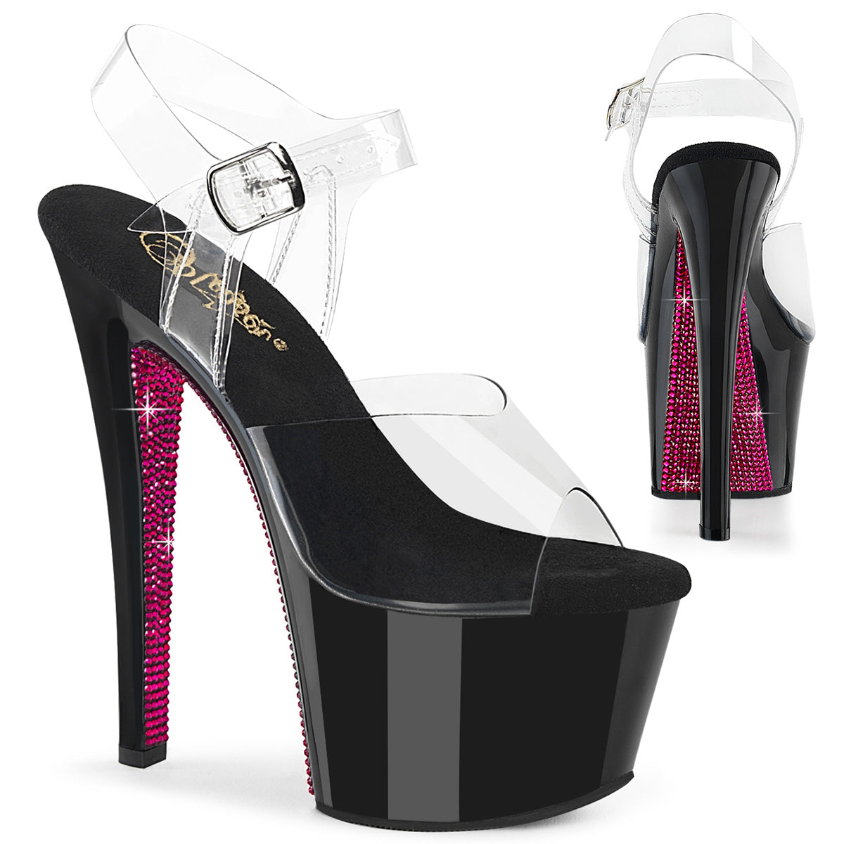 Sky-308crs Black Pleaser Pole Dancing Shoes con Pink Bling