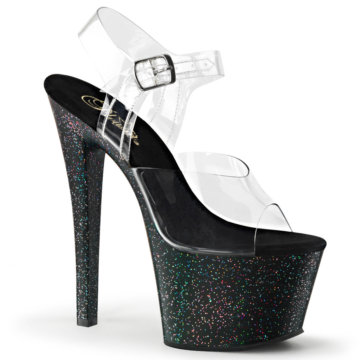 Clear Black 7 Inch Fetish Pole Platform Shoes - Pleaser SKY-308MG