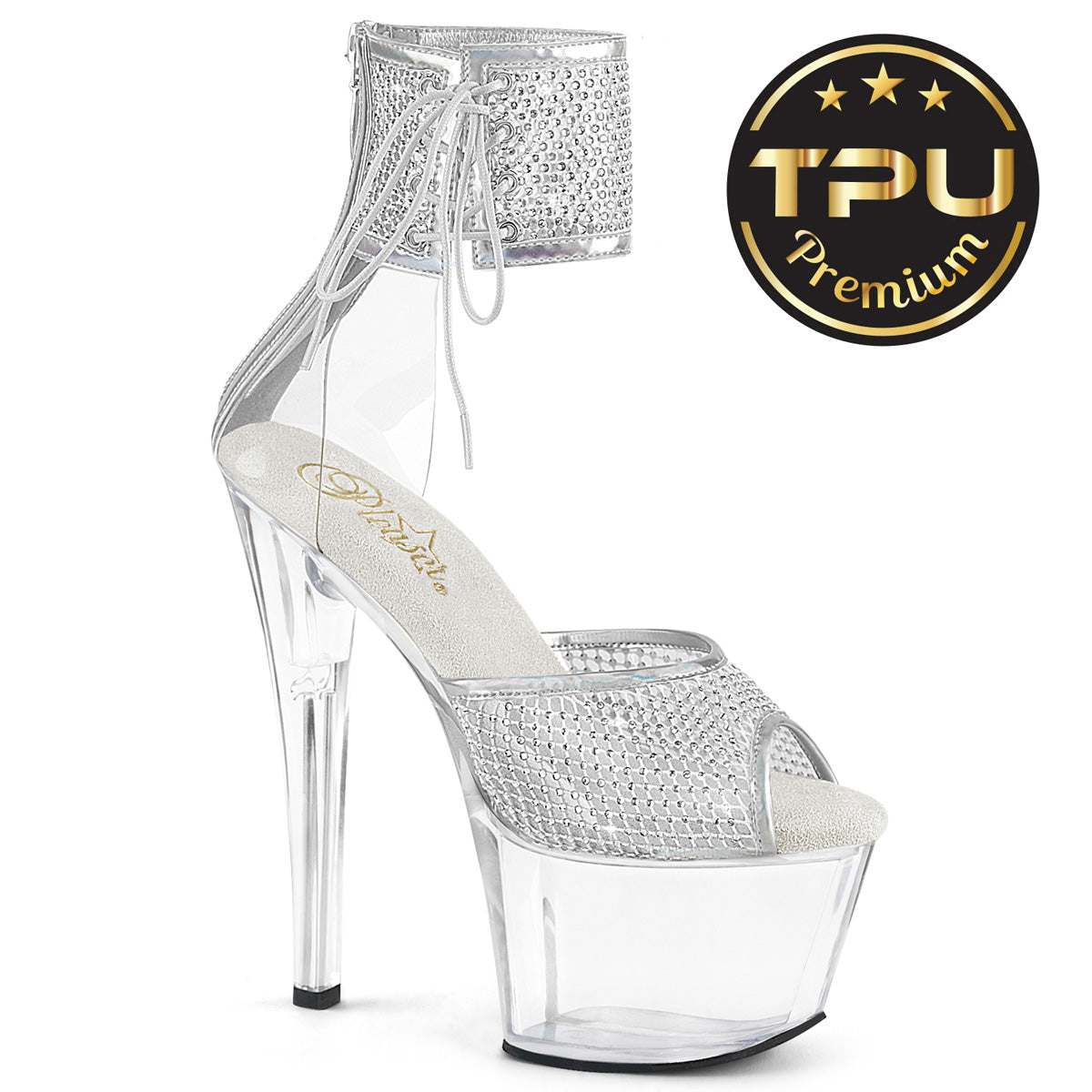 Silver & Clear 7 Inch Platform Pole Platform Shoes - Pleaser SKY-324PREM-RSNT