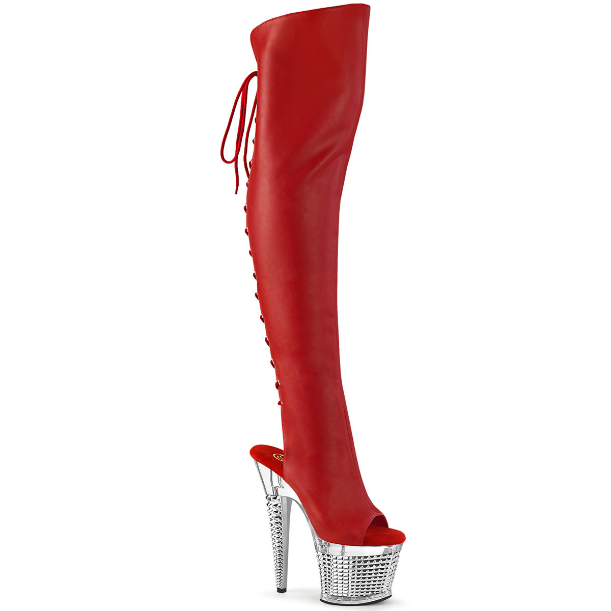 Red 7 Inch Platform Pole Thigh High boots - Pleaser SPECTATOR-3019