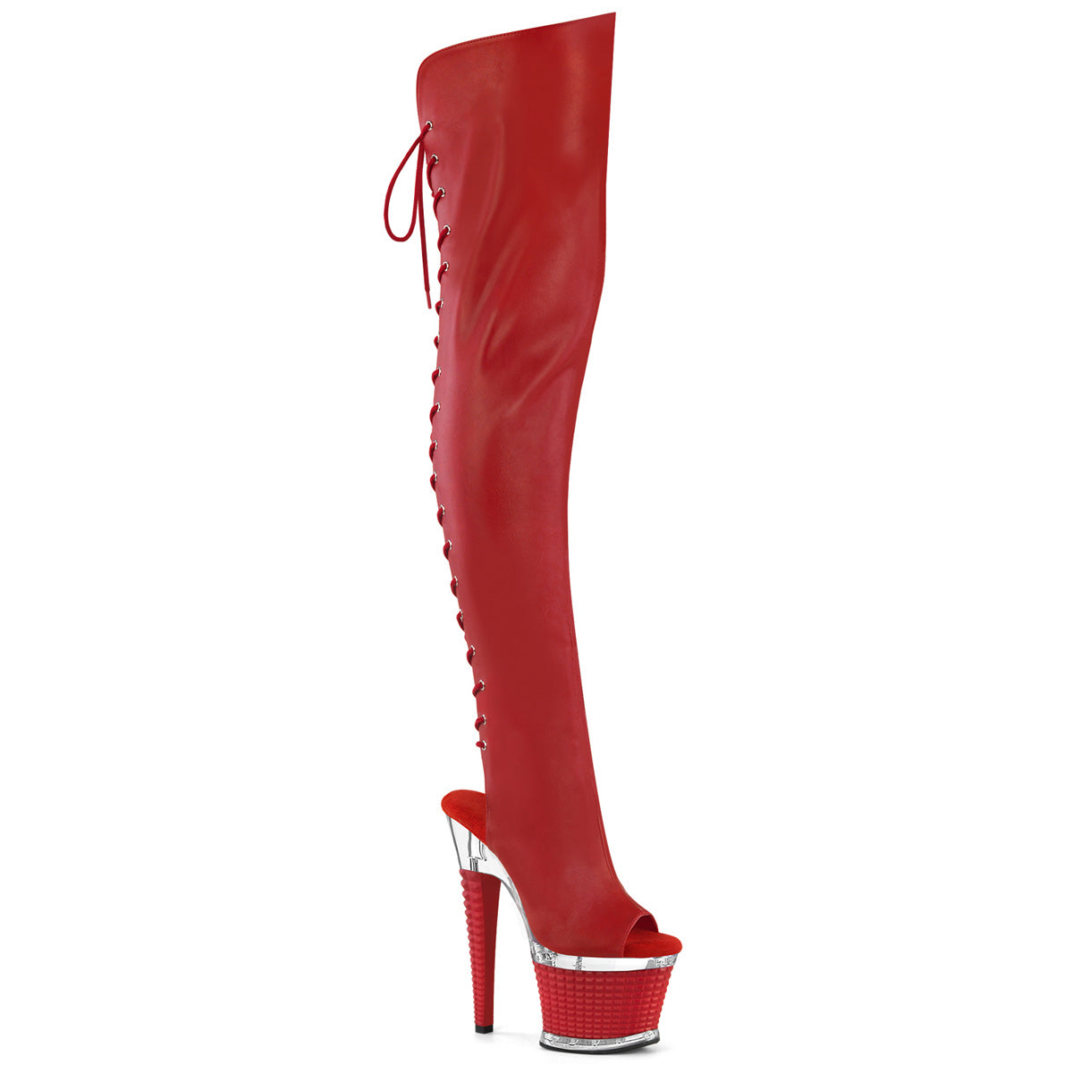 Red 7 Inch Fetish Pole Thigh High boots - Pleaser SPECTATOR-3030